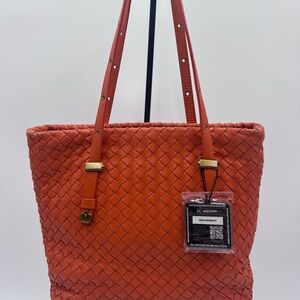 Bottega Veneta Intrecciato woven leather tote bag in vibrant orange w/COA